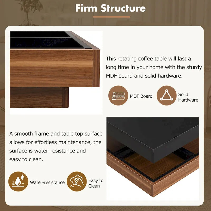 Modern Square Rotating Coffee Table