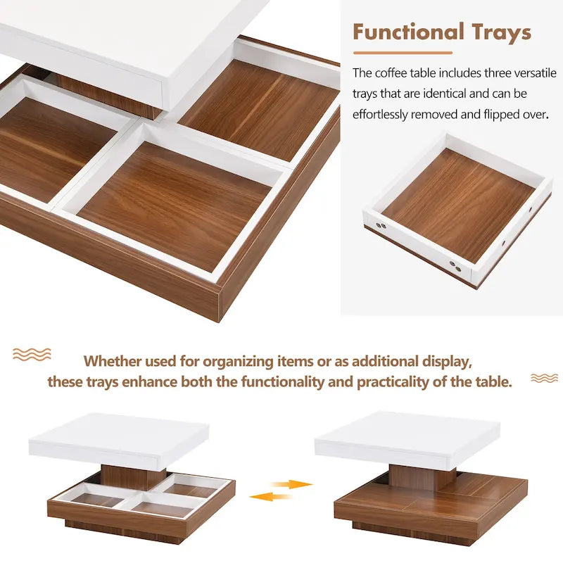 Modern Square Rotating Coffee Table