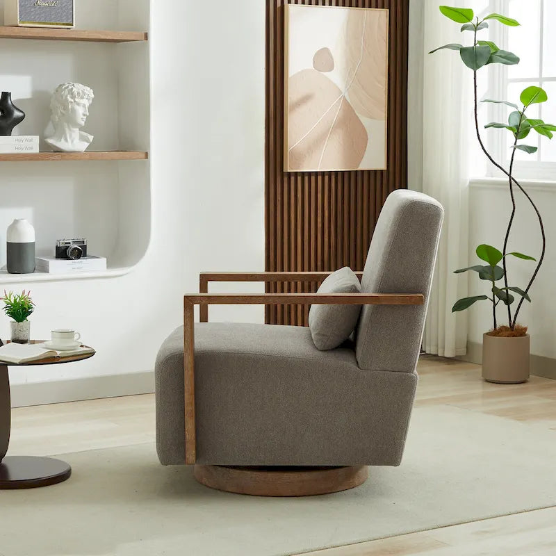 30.31 Linen Blend Upholstered 360 Swivel Accent Chair