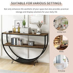 Rustic Demilune Shape Textured Metal Distressed Wood Console Table
