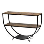 Rustic Demilune Shape Textured Metal Distressed Wood Console Table