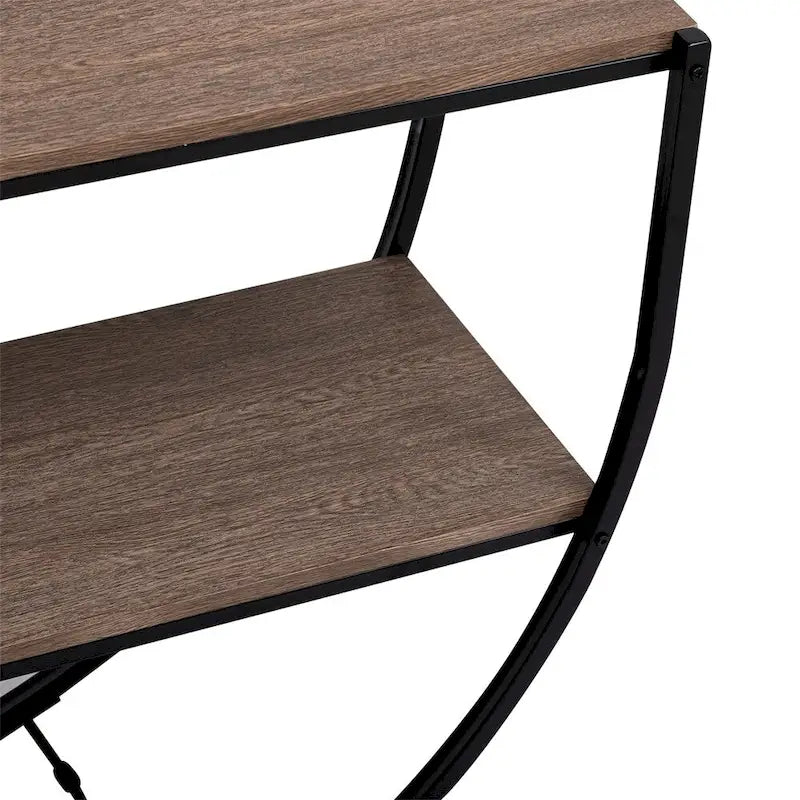 Rustic Demilune Shape Textured Metal Distressed Wood Console Table