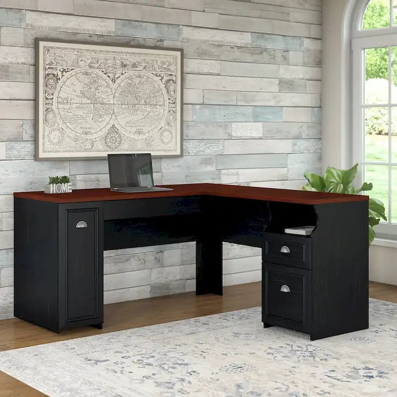 Fairview 60W L Shaped Desk with Drawers and Storage by Bush Furniture