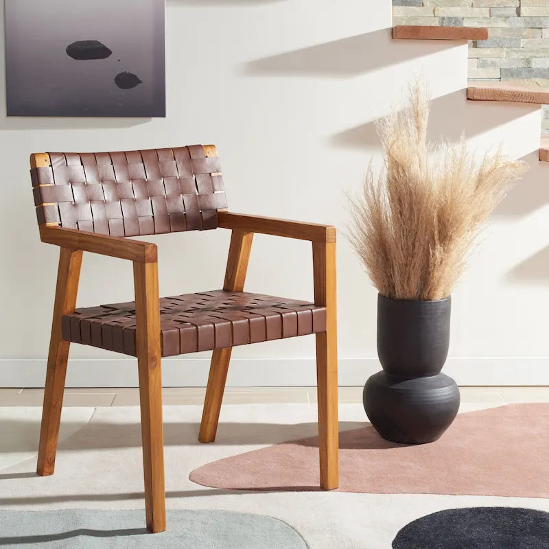 Gerda Woven Leather Dining Room Chair - 22.1 W x 20.9 L x 31.9 H - 22Wx21Dx32H