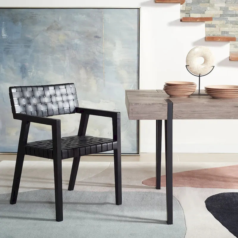Gerda Woven Leather Dining Room Chair - 22.1 W x 20.9 L x 31.9 H - 22Wx21Dx32H