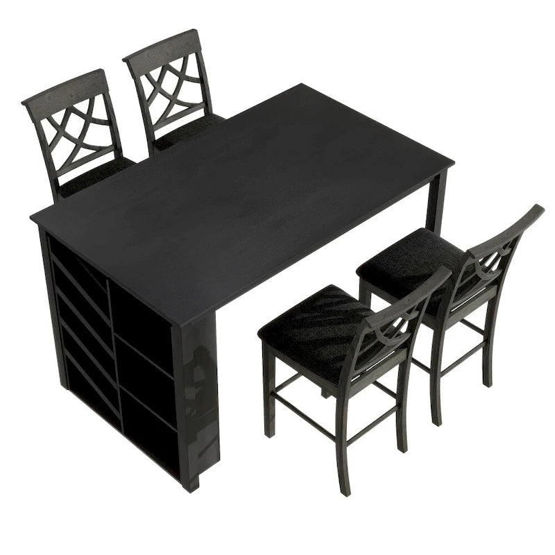 Counter Height 5-Piece Dining Set with Wine Rack, 4 Upholstered Chairs
