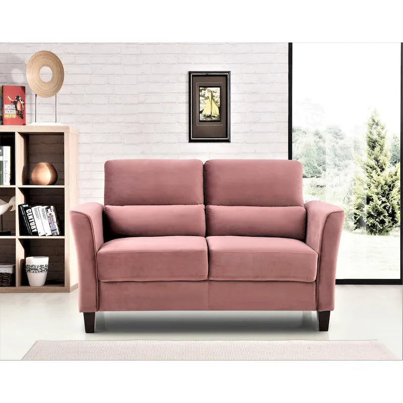 2 Pieces Mid Century Modern Upholstered Sloped Arms Living Room Set, Loveseat and Sofa