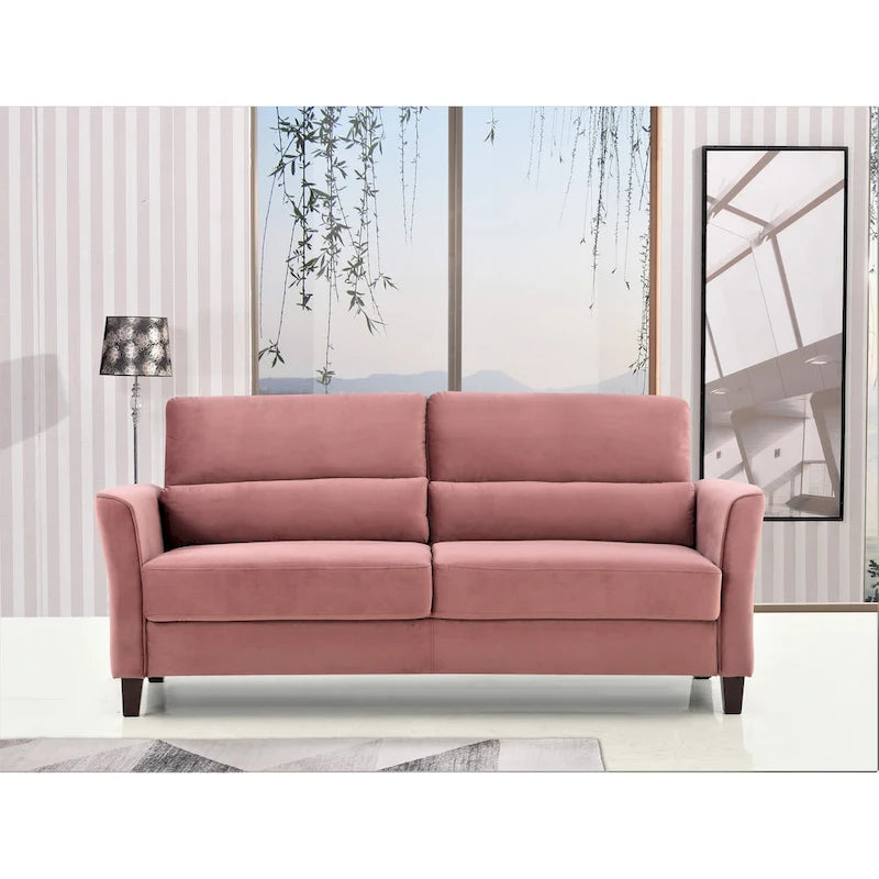 2 Pieces Mid Century Modern Upholstered Sloped Arms Living Room Set, Loveseat and Sofa
