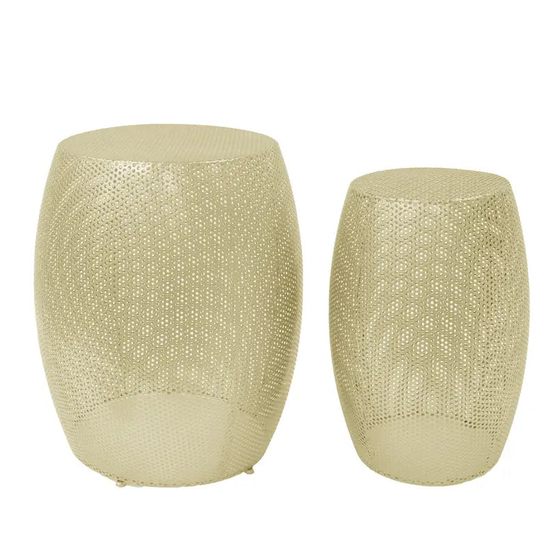 Round Metal Hollow 2 PCS Side Table Set - 16.5 L x 16.5 W x 20.75 H
