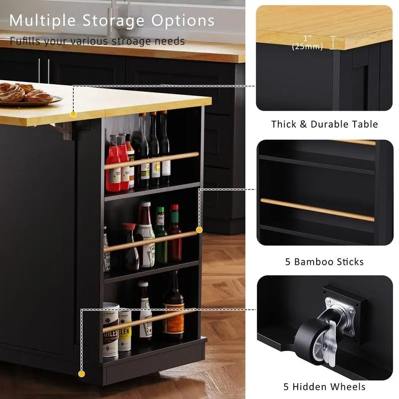 Frost 53inch Large Kitchen Island with Drop Leaf