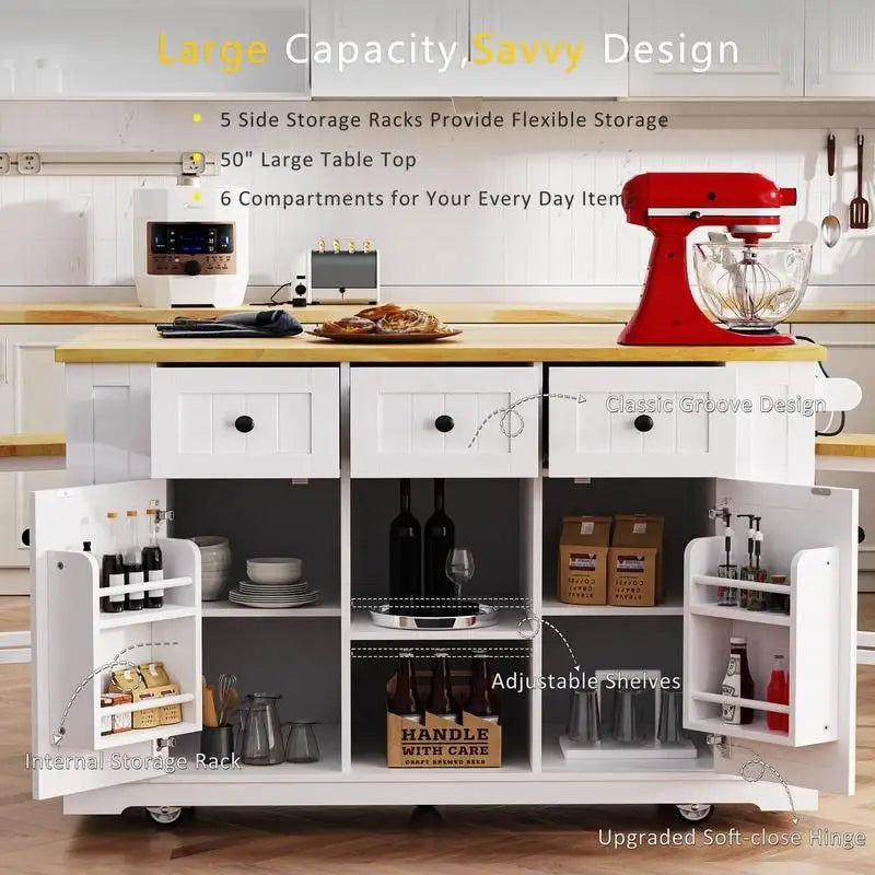 Frost 53inch Large Kitchen Island with Drop Leaf