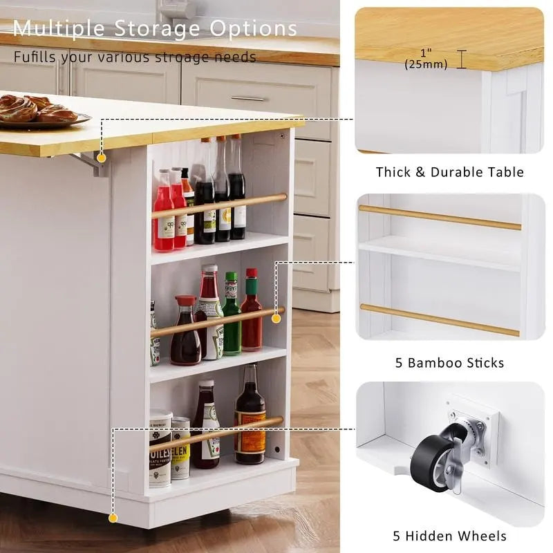 Frost 53inch Large Kitchen Island with Drop Leaf