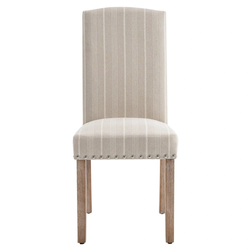 Set of 2 Gray Fabric Dining Chairs with Nailhead Trim