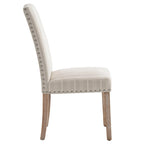 Set of 2 Gray Fabric Dining Chairs with Nailhead Trim