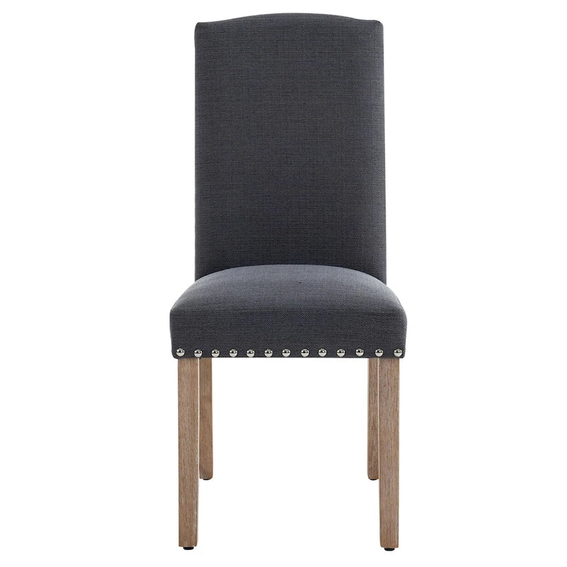 Set of 2 Gray Fabric Dining Chairs with Nailhead Trim