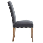 Set of 2 Gray Fabric Dining Chairs with Nailhead Trim