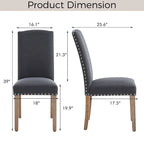 Set of 2 Gray Fabric Dining Chairs with Nailhead Trim