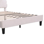 Modern Queen Size Platform Bed, Velvet Upholstered Bed Frame with Flower Pattern Headboard and Solid Wood Slats Support