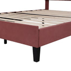 Modern Queen Size Platform Bed, Velvet Upholstered Bed Frame with Flower Pattern Headboard and Solid Wood Slats Support