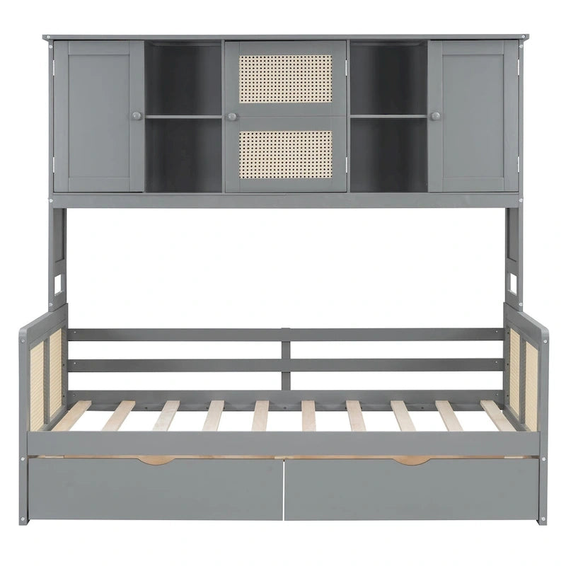 Twin Daybed with Storage Drawers, Cabinet, and Shelf, Sturdy Wood Construction
