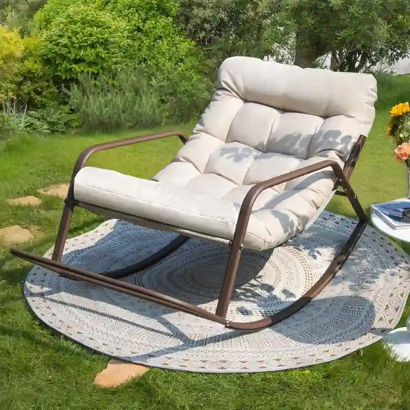 Outdoor Extra-large Comfy Rocking Chair, 450 lbs Indoor Recliner Rocking Papasan Chair for All Seasons
