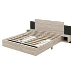 Queen Floating Bed Frame Modern Wooden Platform Bed with 2 Bedside Nightstand and LED Lights, No Box Spring Needed
