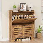 Shoe Cabinet Storage for Entryway, Narrow Shoe Cabinet with 2 Flip Drawers, Freestanding Hidden Shoe Organizer Cabinet