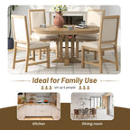 Rustic Farmhouse Dining Table and Chair Sets Extendable Round Table and Chair Sets with Adjustable Table Top for Dining Room