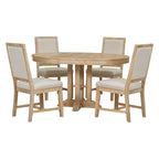 Rustic Farmhouse Dining Table and Chair Sets Extendable Round Table and Chair Sets with Adjustable Table Top for Dining Room