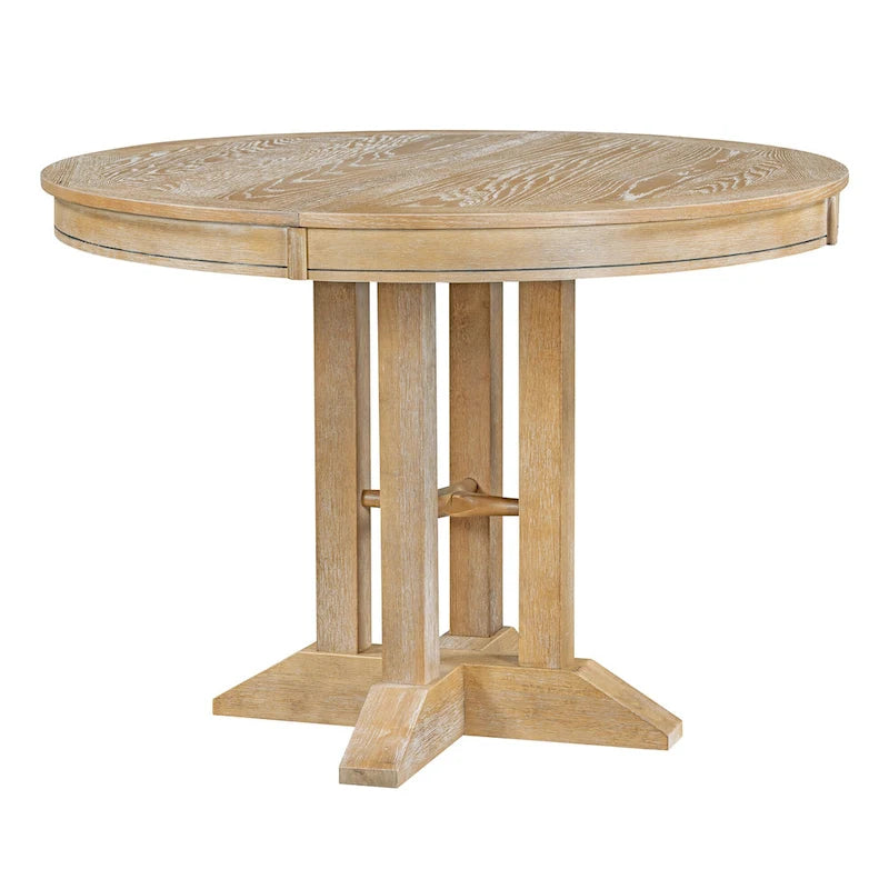 Rustic Farmhouse Dining Table and Chair Sets Extendable Round Table and Chair Sets with Adjustable Table Top for Dining Room