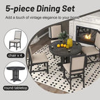 Rustic Farmhouse Dining Table and Chair Sets Extendable Round Table and Chair Sets with Adjustable Table Top for Dining Room