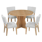5-piece Outdoor Wooden Round Dining Set with 4 Upholstered Chairs