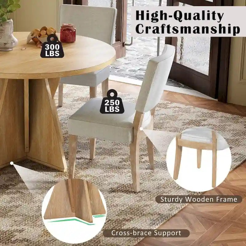 5-piece Outdoor Wooden Round Dining Set with 4 Upholstered Chairs