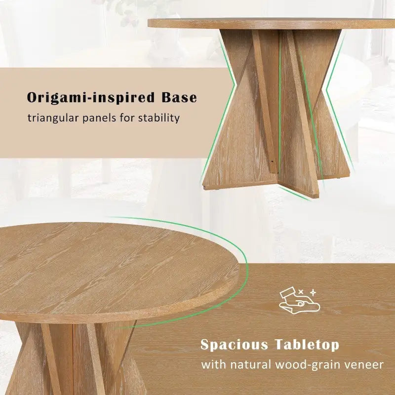 5-piece Outdoor Wooden Round Dining Set with 4 Upholstered Chairs
