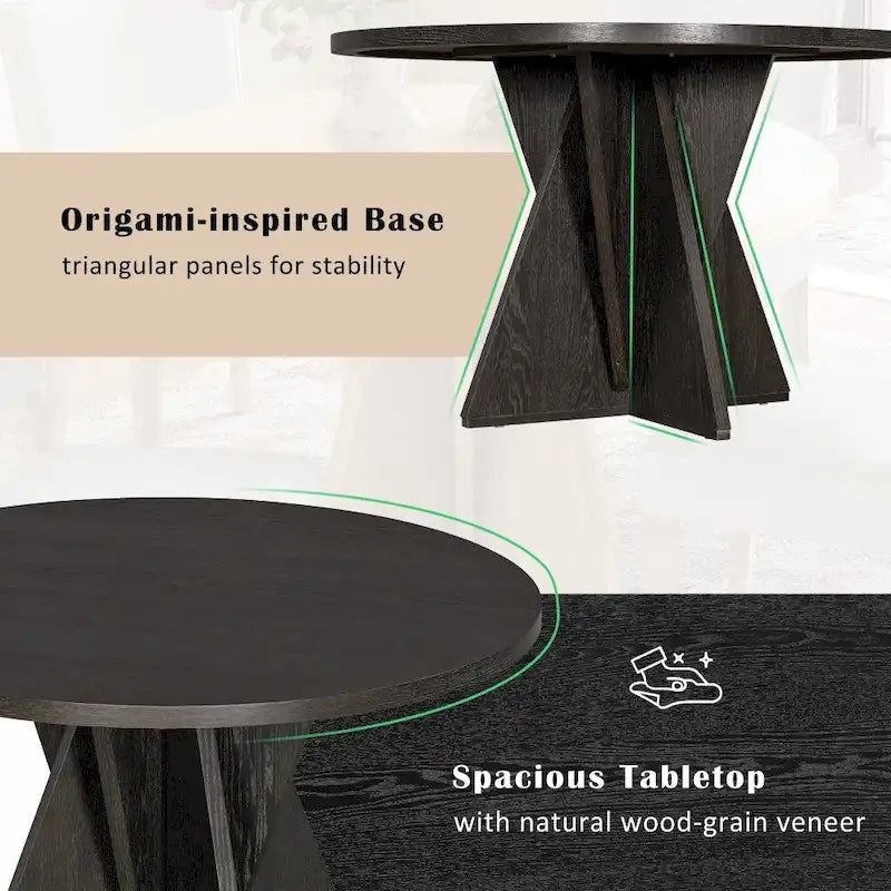 5-piece Outdoor Wooden Round Dining Set with 4 Upholstered Chairs