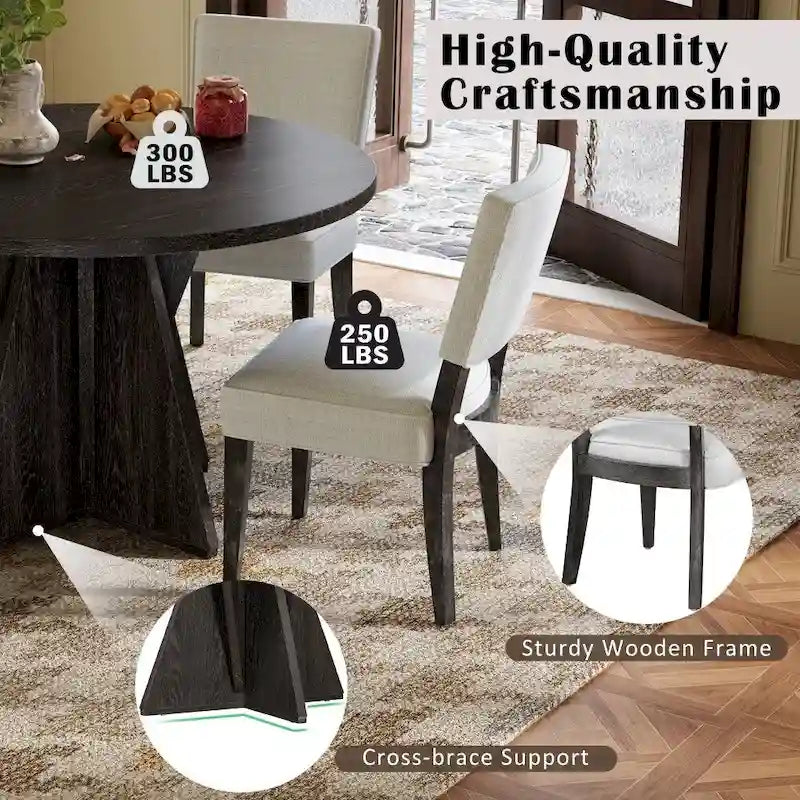 5-piece Outdoor Wooden Round Dining Set with 4 Upholstered Chairs