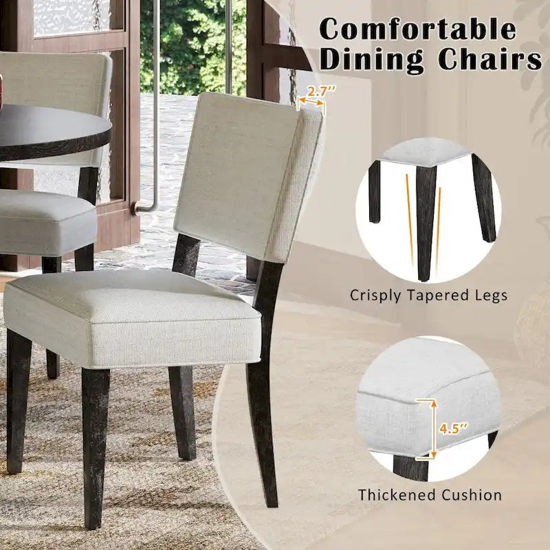 5-piece Outdoor Wooden Round Dining Set with 4 Upholstered Chairs