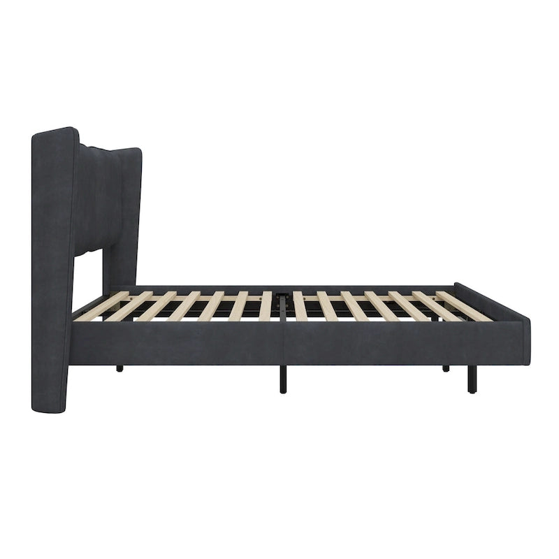 Queen Velvet Floating Platform Bed with LED Lights & 6 Storage