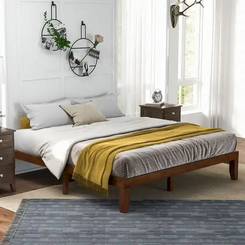 Costway King Size 14 Wooden Bed Frame Mattress Platform Wood Slats