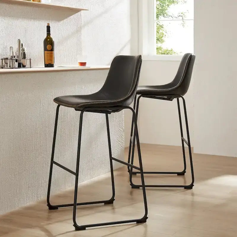 Sweetcrispy 30 Counter Height Bar Stools, Modern Faux Leather High Barstools with Back and Metal Leg, Set of 2