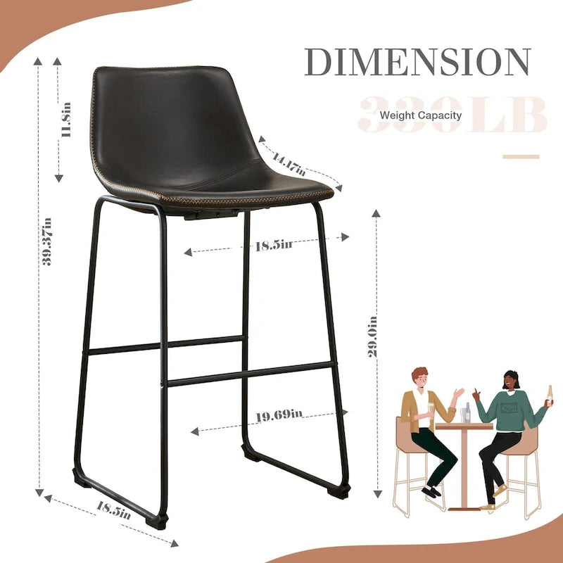 Sweetcrispy 30 Counter Height Bar Stools, Modern Faux Leather High Barstools with Back and Metal Leg, Set of 2