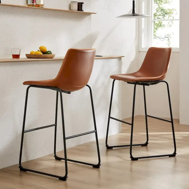 Sweetcrispy 30 Counter Height Bar Stools, Modern Faux Leather High Barstools with Back and Metal Leg, Set of 2