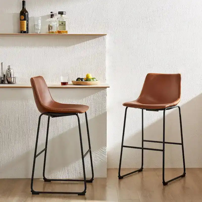 Sweetcrispy 30 Counter Height Bar Stools, Modern Faux Leather High Barstools with Back and Metal Leg, Set of 2