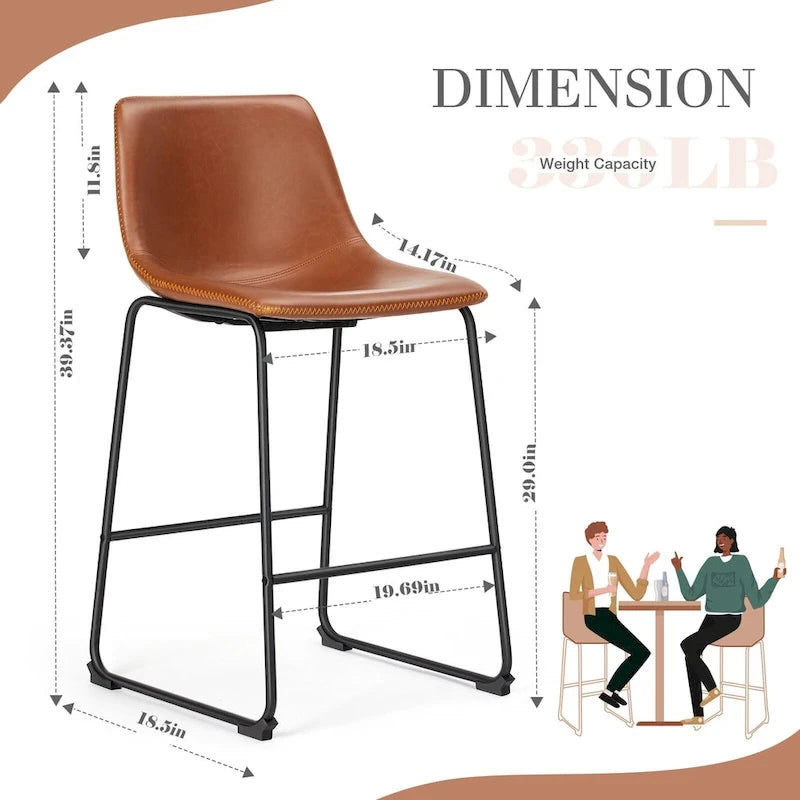 Sweetcrispy 30 Counter Height Bar Stools, Modern Faux Leather High Barstools with Back and Metal Leg, Set of 2