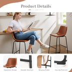 Sweetcrispy 30 Counter Height Bar Stools, Modern Faux Leather High Barstools with Back and Metal Leg, Set of 2
