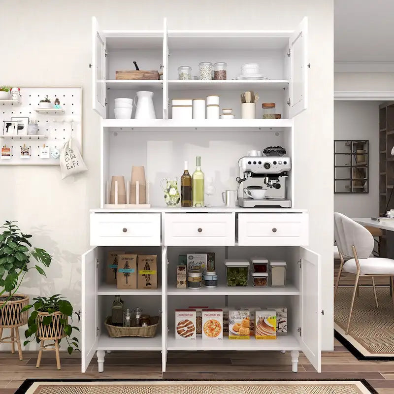 Gymax 77 Tall Kitchen Pantry Storage Cabinet with LED Lights and