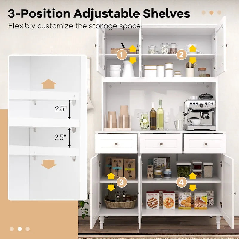 Gymax 77 Tall Kitchen Pantry Storage Cabinet with LED Lights and
