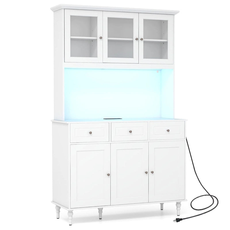 Gymax 77 Tall Kitchen Pantry Storage Cabinet with LED Lights and