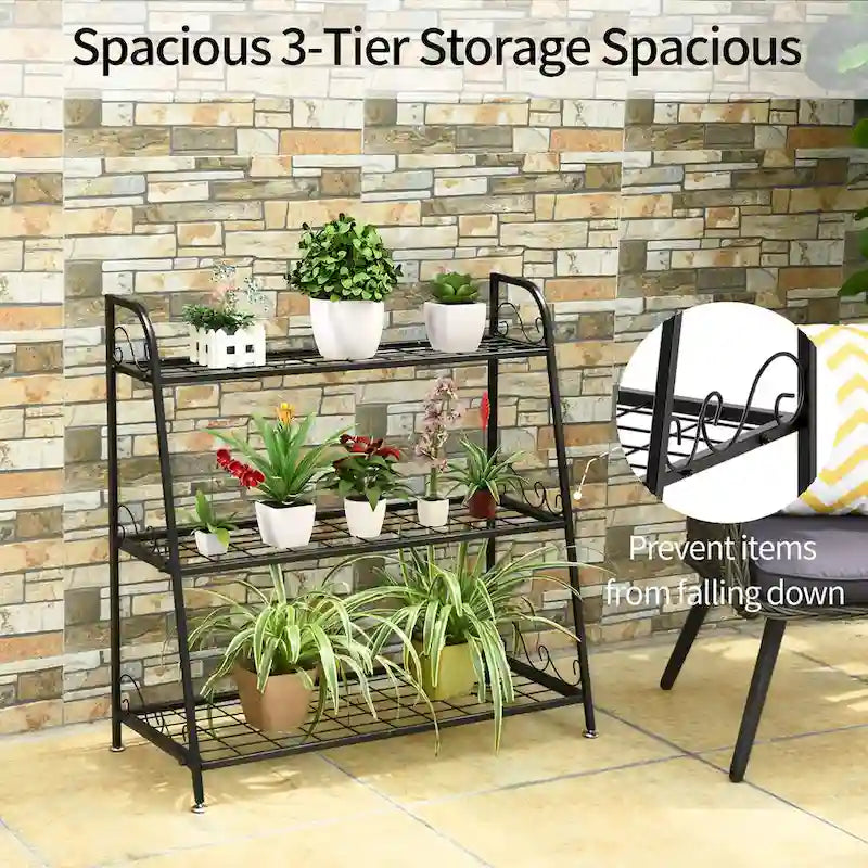 Costway 3-tier Metal Plant Stand Shelf Flower Pot Holder Display Rack