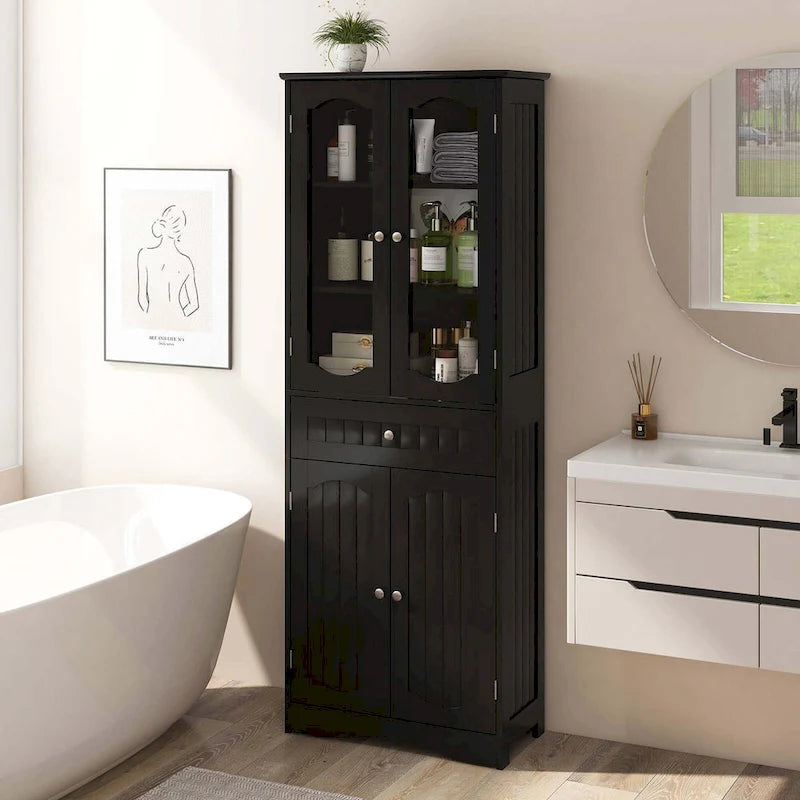 Costway 63 Tall Bathroom Cabinet with Tempered Glass Doors Adjustable - See Details